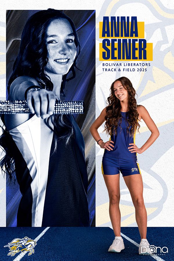 Athletic portraits in blue and white tones showing track and field team members.