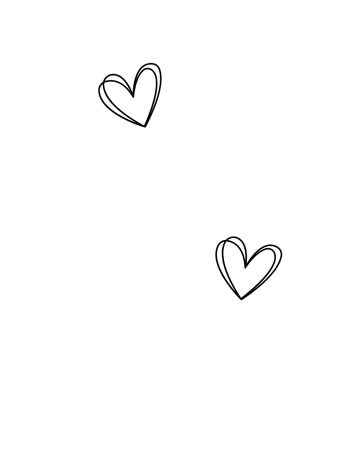 Simple minimalist line art drawing of two hearts on white background.