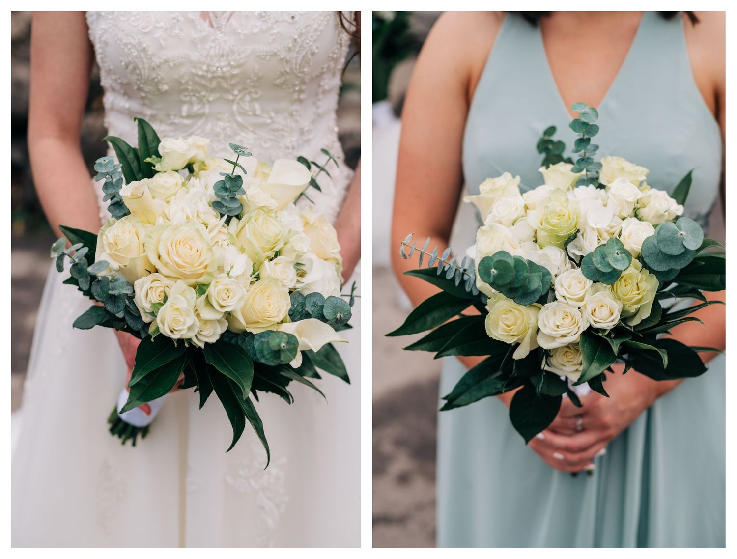 collage of bride's bouquet and bridesmaids' bouquets
