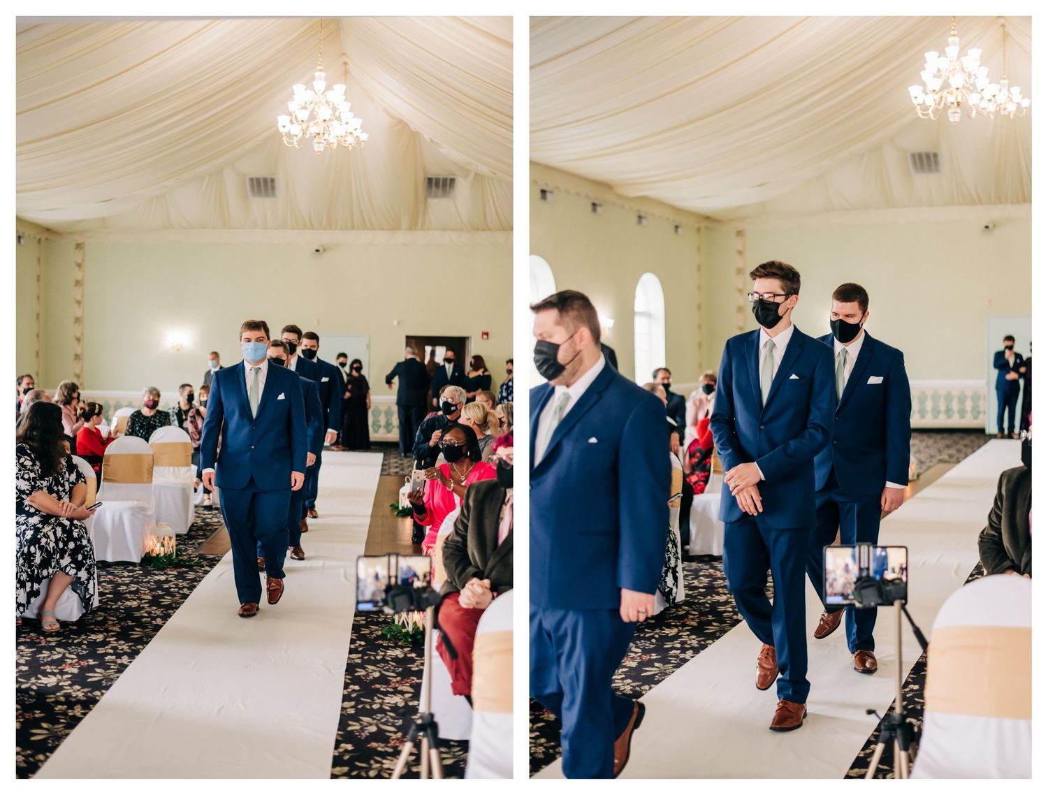 groomsmen walking down the aisle during wedding ceremony