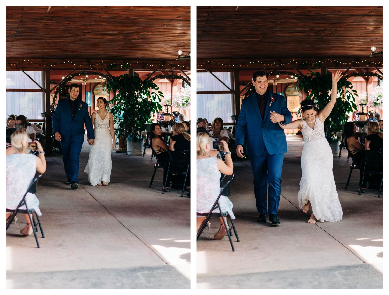 collage of bride and groom celebrating as they are introduced at their wedding reception