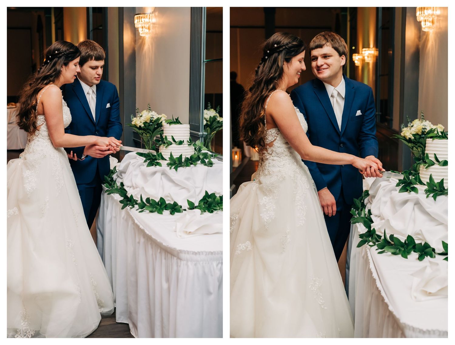 bride and groom cut their cake