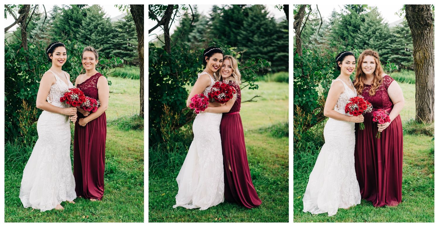 collage of three photos of bride with each of her bridesmaids