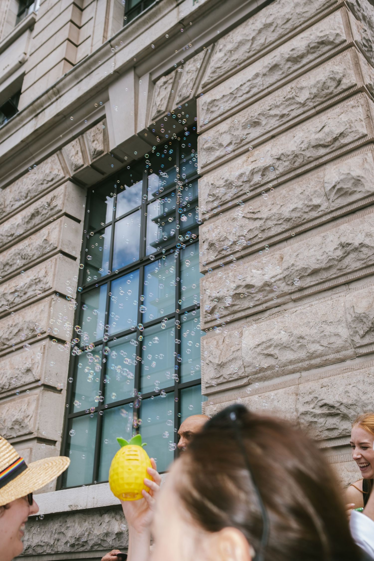 Bubbles being blown at the pride parade in London