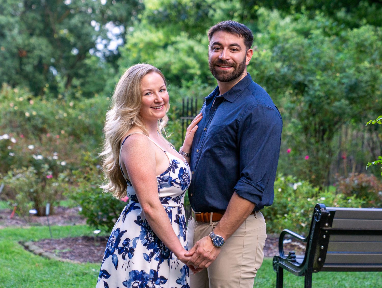 engagement photos in rose garden
