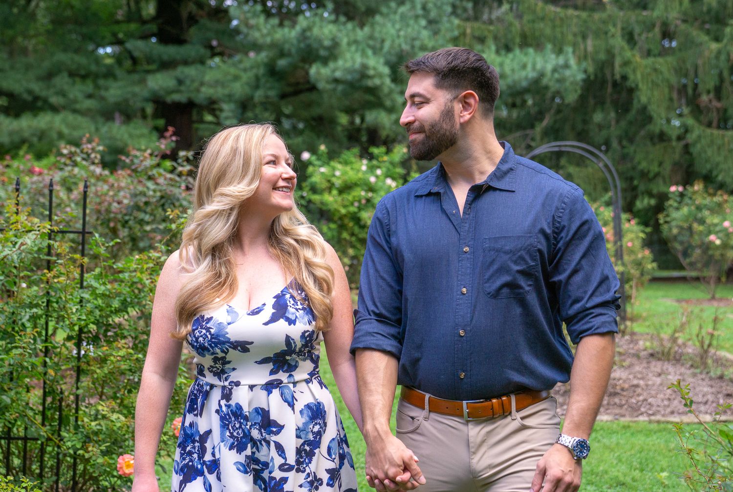 engagement photos in rose garden