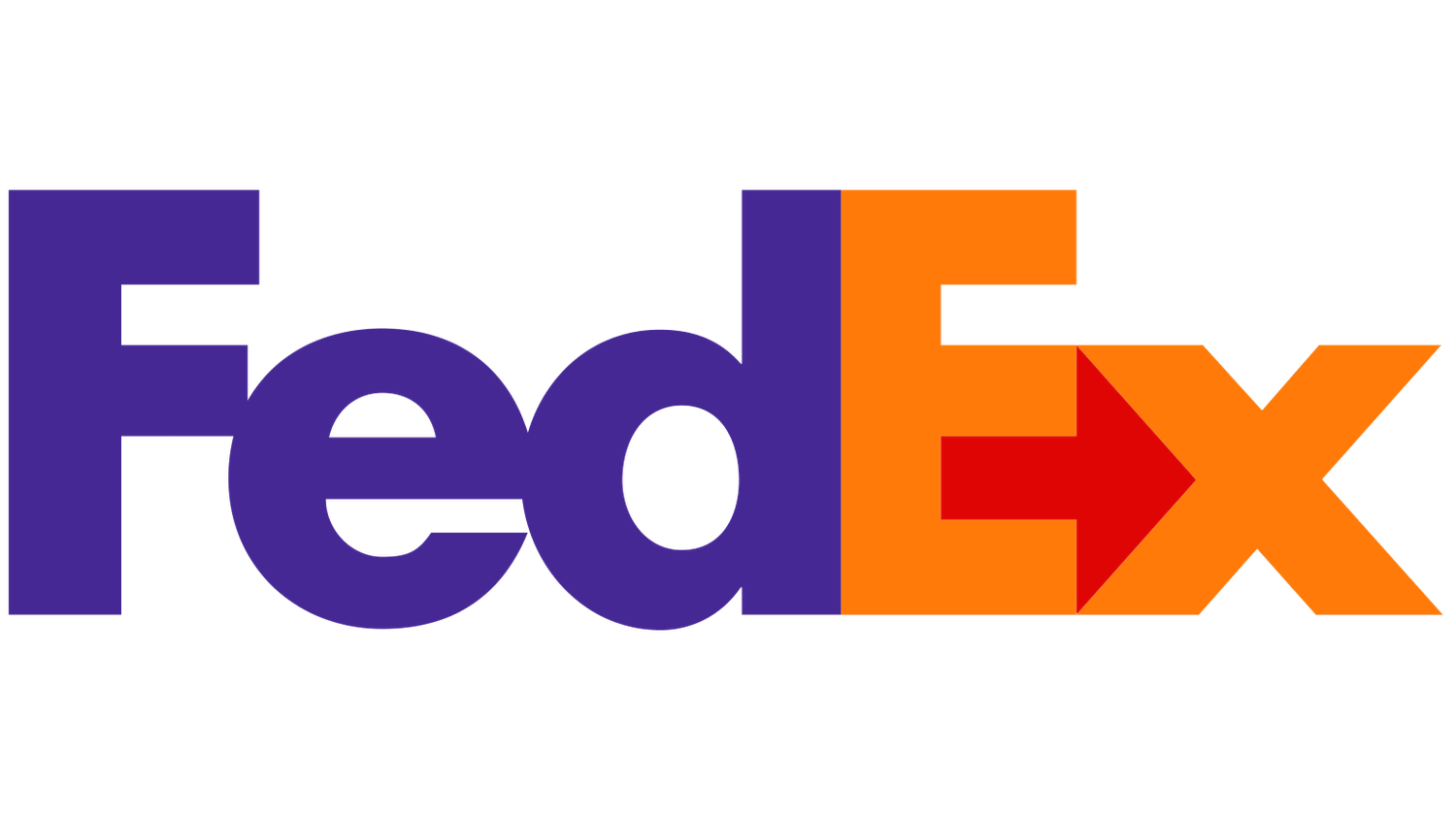 The FedEx logo featuring purple and orange letters with a hidden arrow design between the E and x.