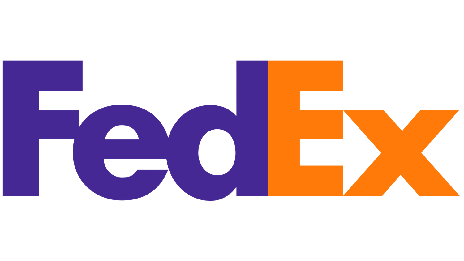 The FedEx logo featuring purple and orange letters with a hidden arrow between the E and x.