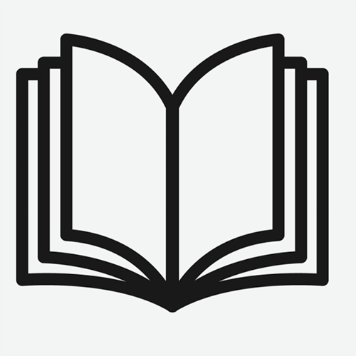 Simple black line icons of books in different open and closed positions showing reading or education concepts.