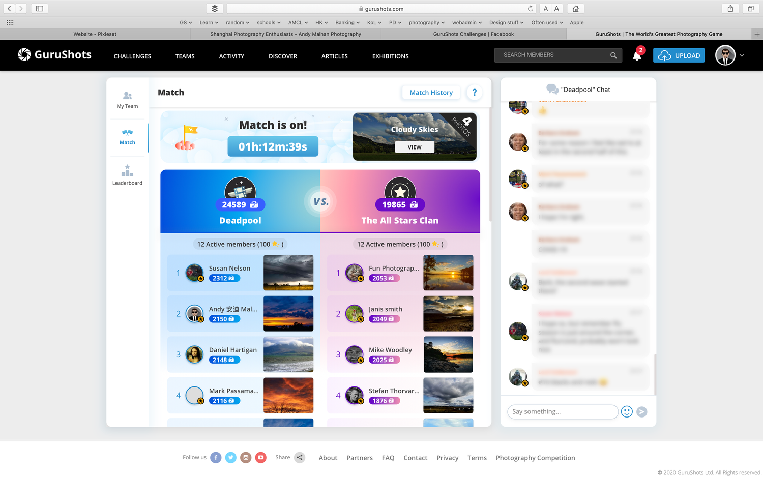 Screenshot of a social media dashboard interface showing various photo collections and menu options.