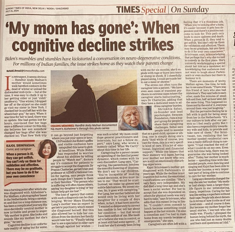 A newspaper article from Times Special on Sunday with headlines about cognitive decline and memory loss.