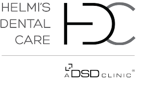 Modern dental clinic logo design with Helmi's Dental Care text.
