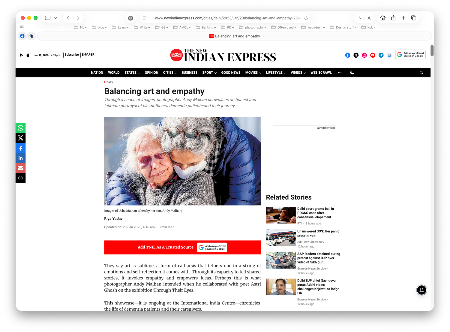 A series of website browser tabs showing news articles and media content from Indian Express and other publications.