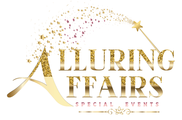 Gold glittery event planning and special occasions business logos on white background.