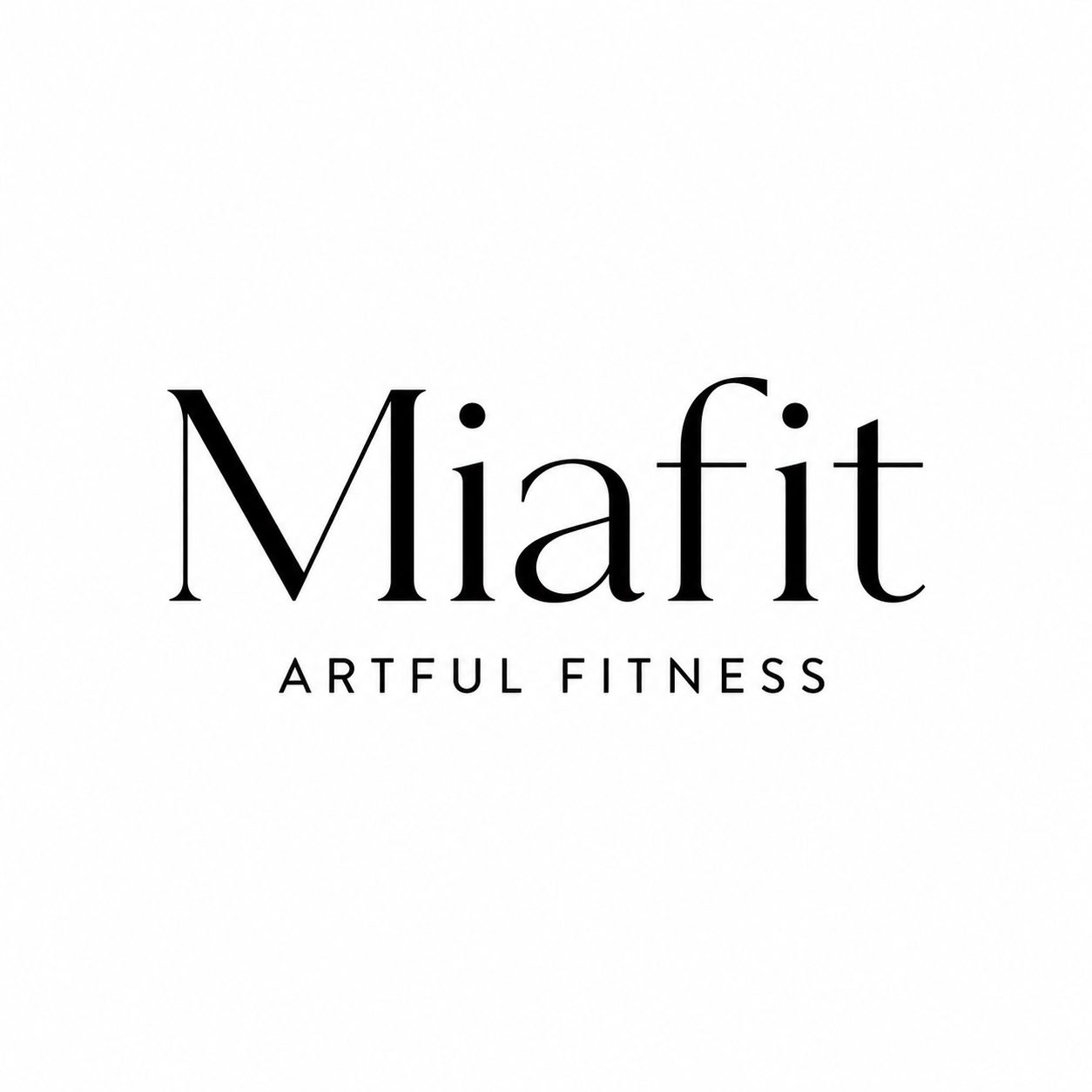 Miafit Artful Fitness brand logo in elegant black serif and sans-serif typography on a white background.
