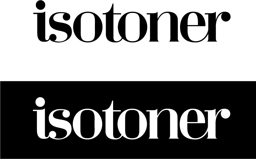Isotoner brand logo displayed in black serif font, shown in both white and black background versions.