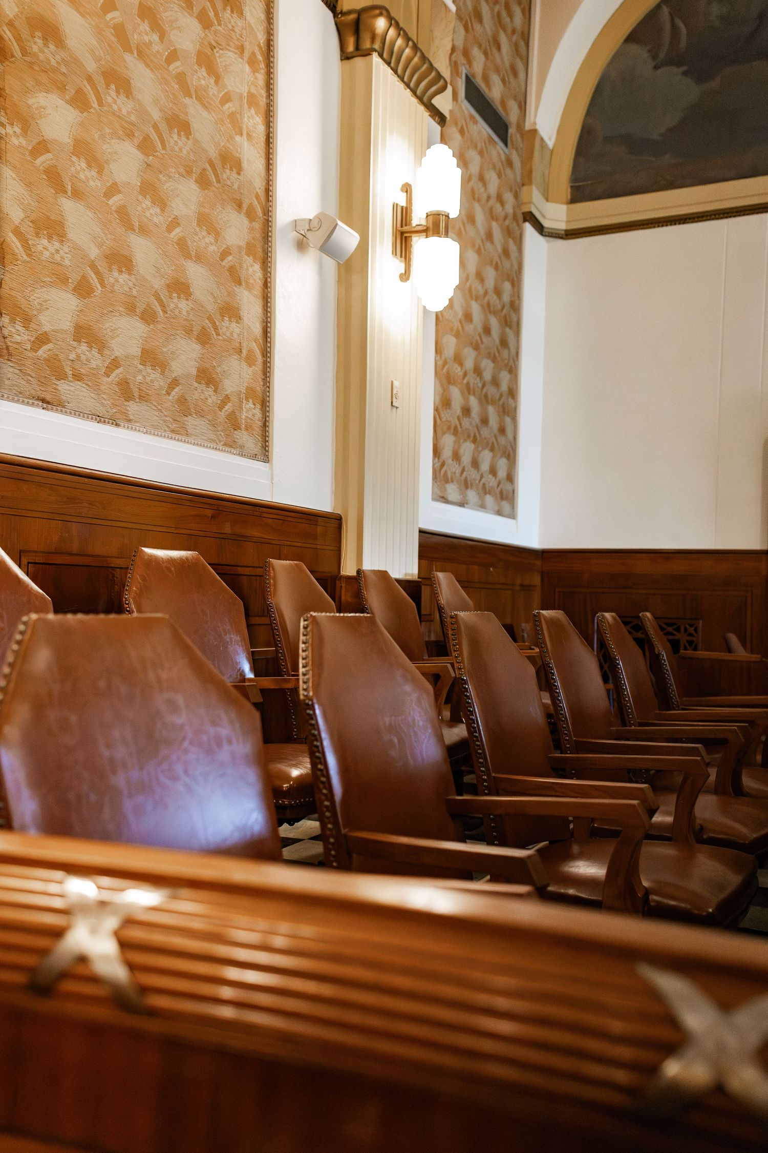 image of jury chairs in a courtroom
