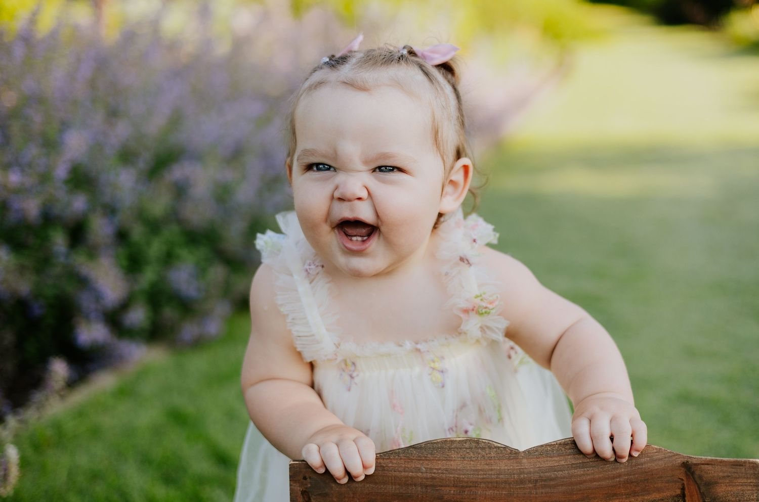 toddler in the park with a fun expression
