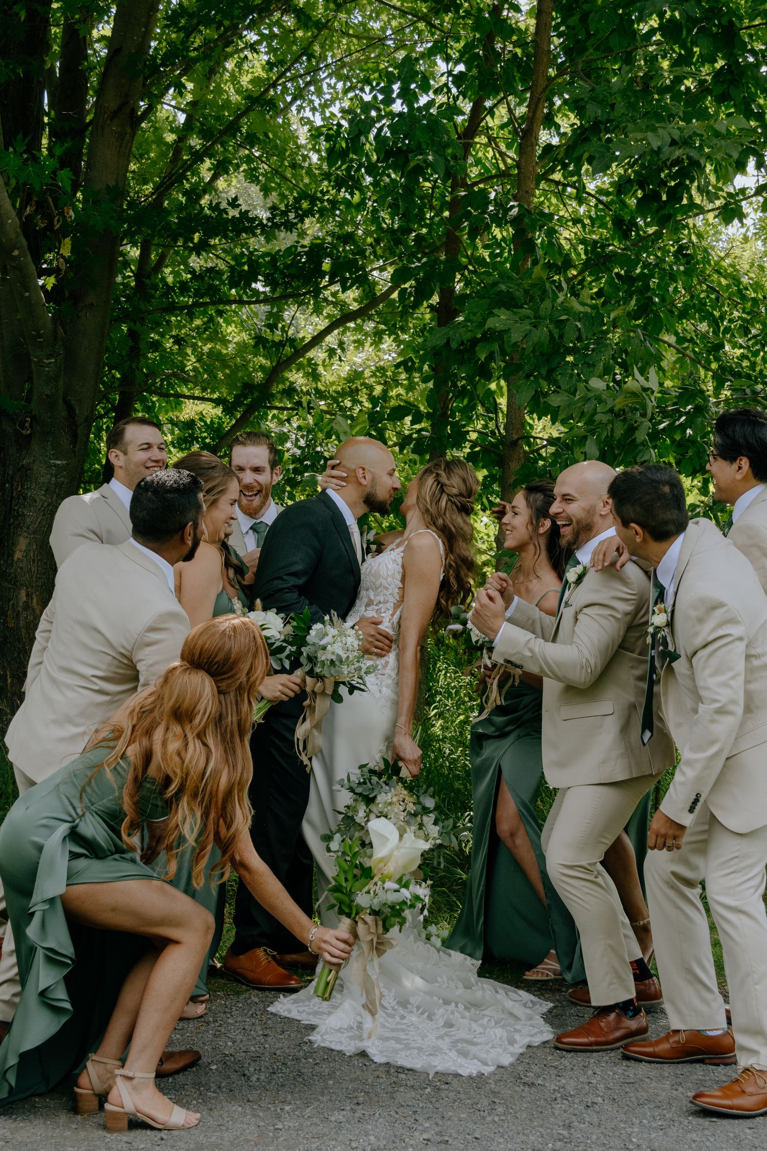 Wedding party summer outdoor photos