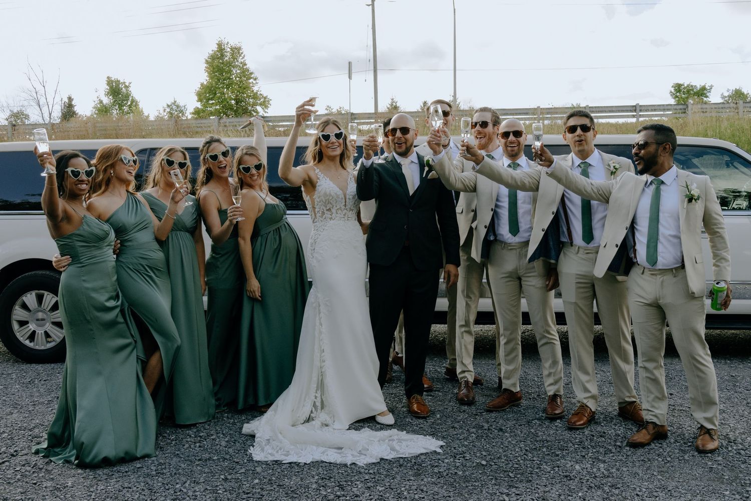 Wedding party outside limo - Mag's socials Wedding Photographer