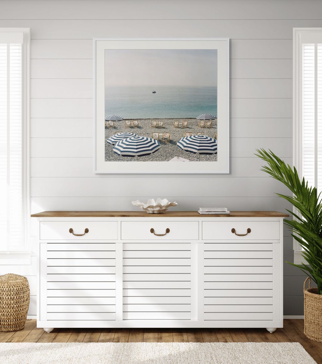 French Riviera travel print. Home decor and wall print. blues and white decor. Beach umbrella decor. Hotel decor. Nautical print. Spa