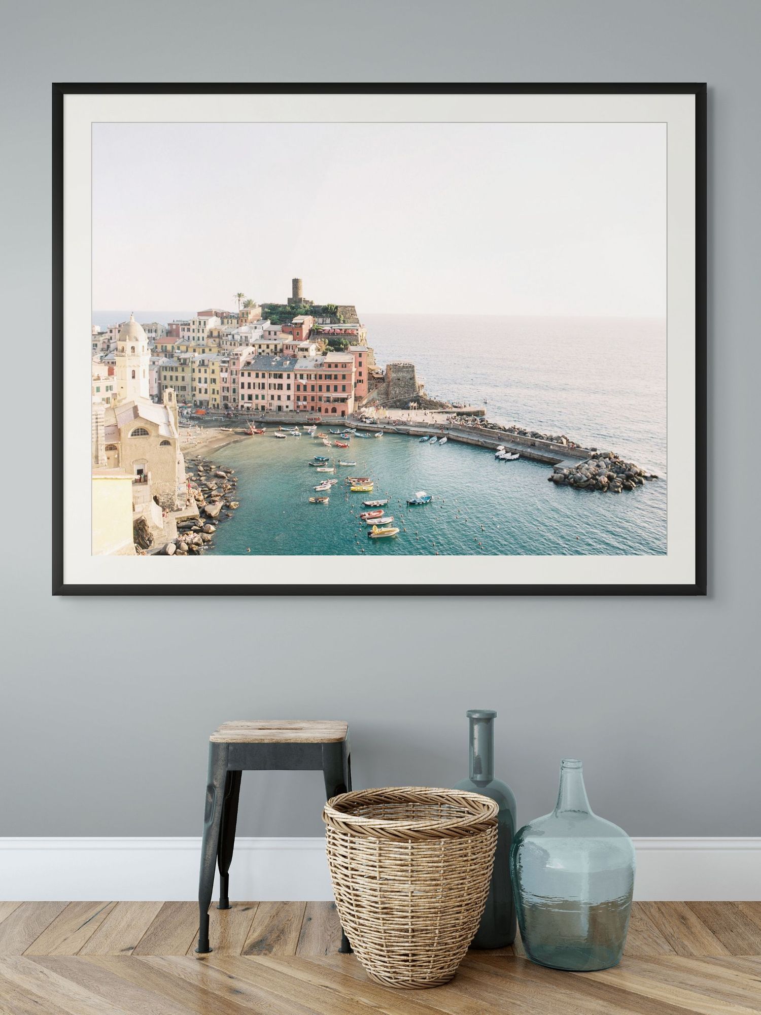 Italy travel print. Home decor and wall print. Colorful print with blue, green and pastel. Living room, foyer, bedroom decor. Hotel decor.