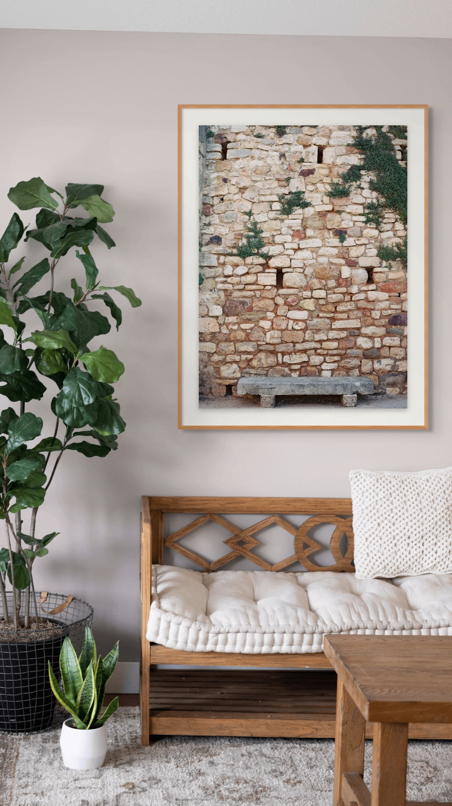 France travel print. Provence print. Home decor and wall print. Warm colors with green and browns.  Hotel decor. Nature and brick wall art.