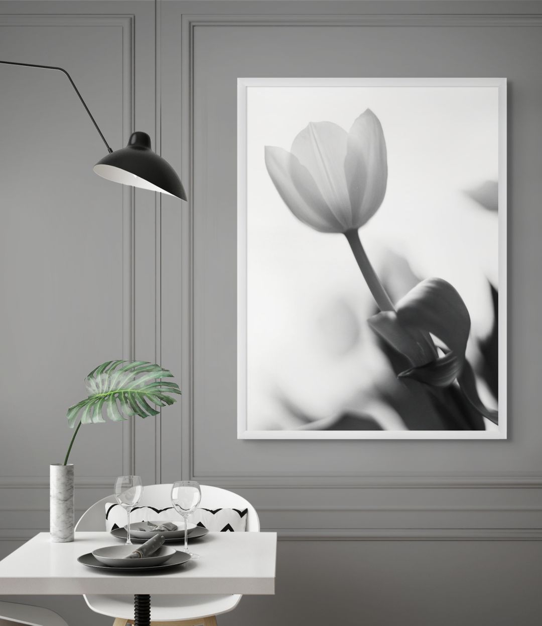 Travel print. Home decor, wall print. Living room decor, dining room decor. Black and White wall art. Hotel decor. Flower prints. Tulips.