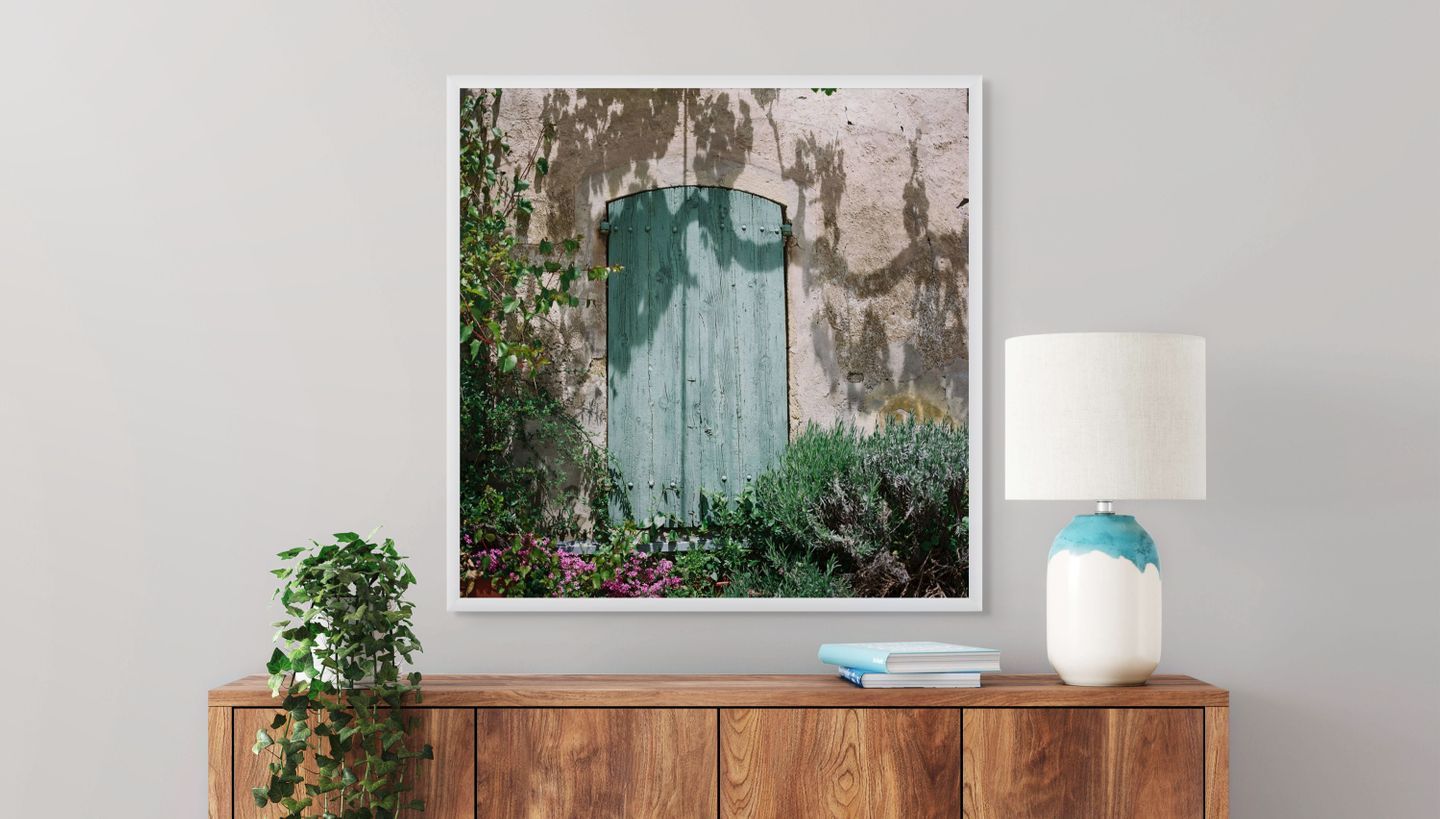 France travel print. Provence print. Home decor and wall print. Blues and green wall art. Hotel decor. Door wall art.  Hotel decor spa decor
