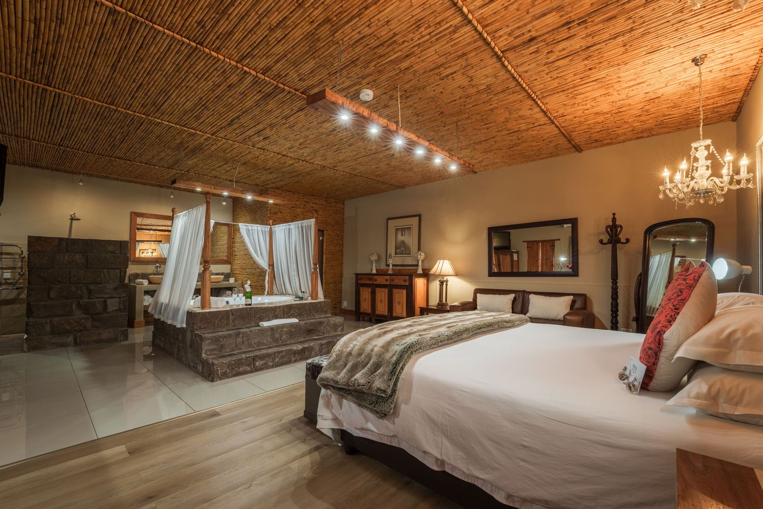 interior of a honeymoon suite at Surval in Oudtshoorn