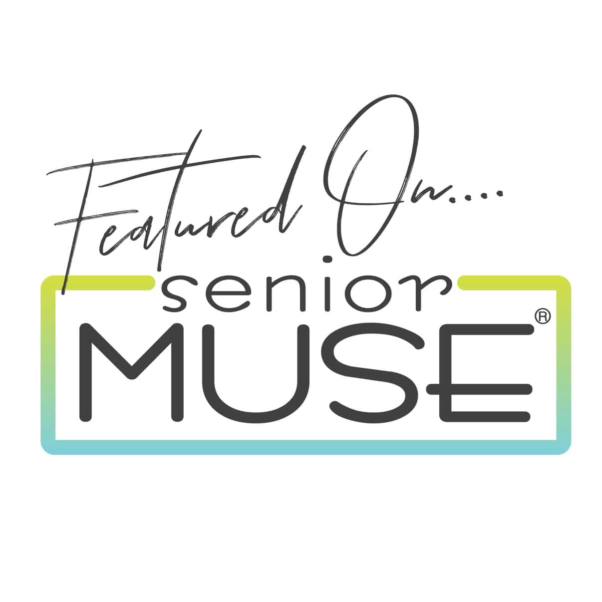 Featured On Senior Muse logo badge with gradient teal and green border design.