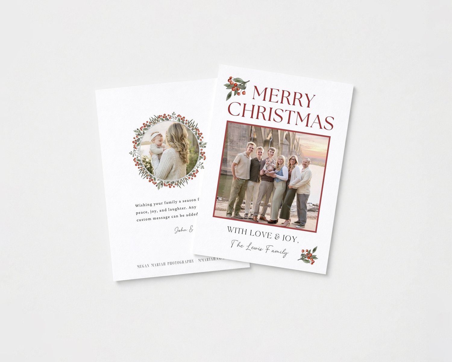 Collection of Christmas greeting cards displayed on white background with holiday designs.