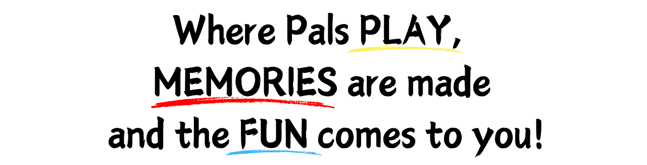 Decorative text banner explaining the company's mission about play and memories.