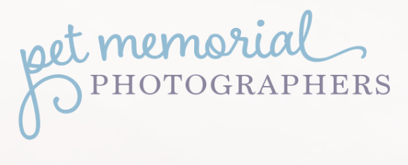 Elegant Pet Memorial Photographers logo in blue script and serif font on a white background.