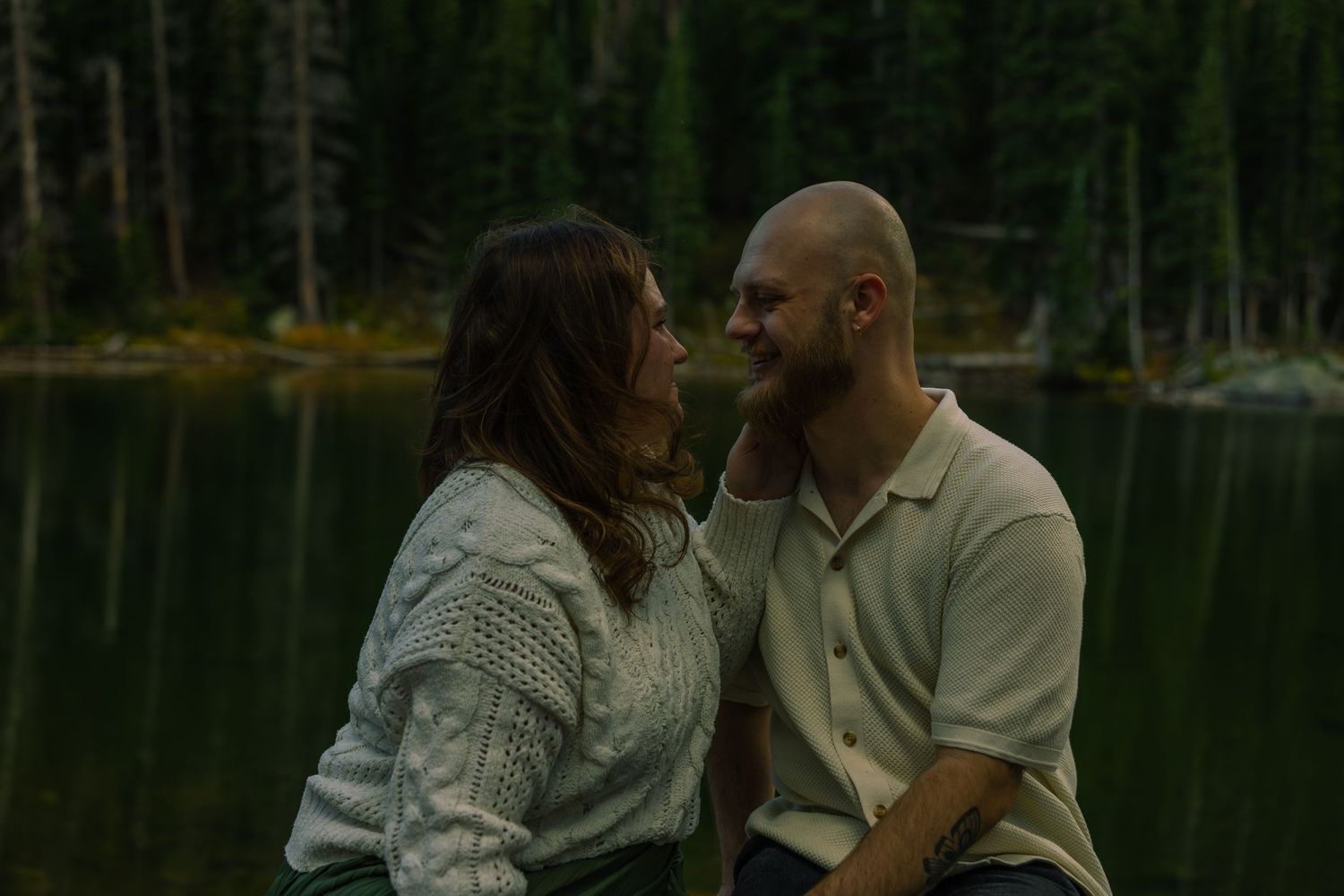 Northern Colorado wedding and couples photographer at Dream Lake in Rocky Mountain National Park with cinematic and romantic photos