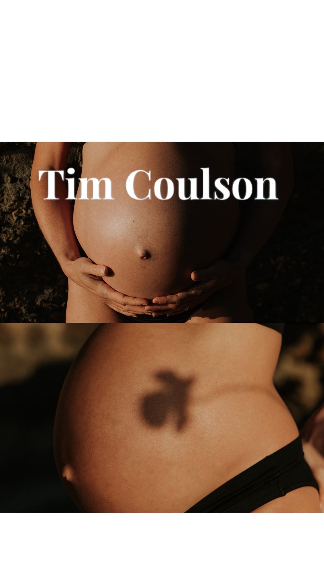 Pregnant belly in light and shadow with a flower shadow falling across her.