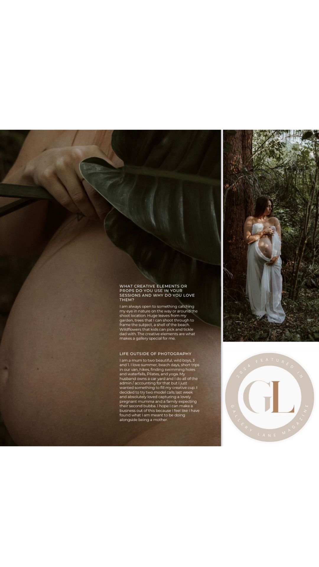 Adventurous pregnant woman in bush at Glenrock in Newcastle surrounded by leaves.