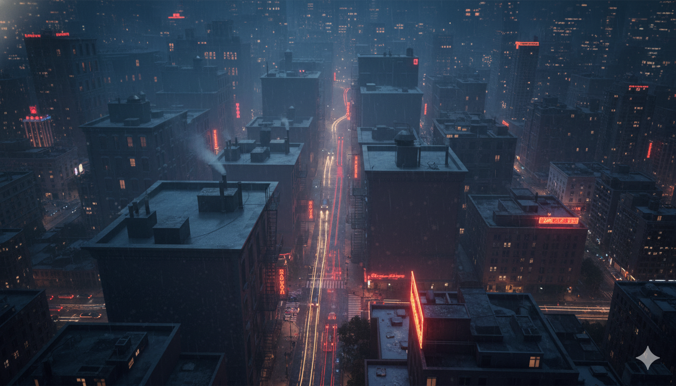 Dark city at night