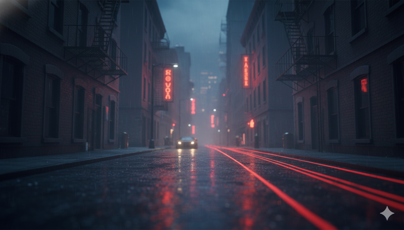 Dark city at night