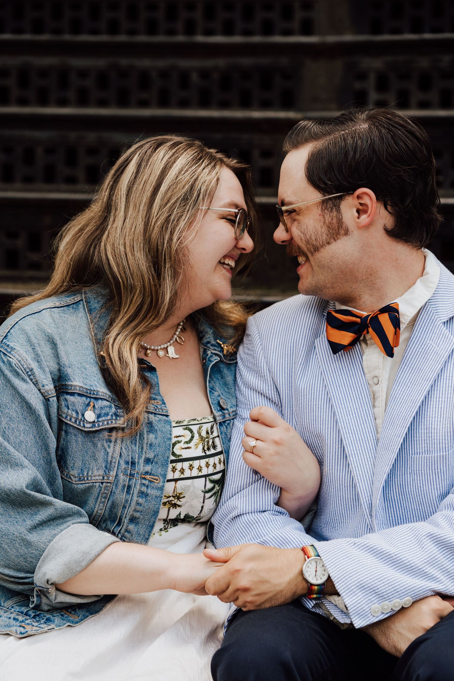 A romantic couple shares tender moments together at engagement photoshoot in Gettysburg College, PA.