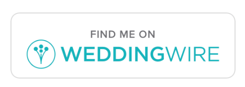 A white rectangular button displaying the Wedding Wire logo and text 'Find Me On Wedding Wire' against a clean background.