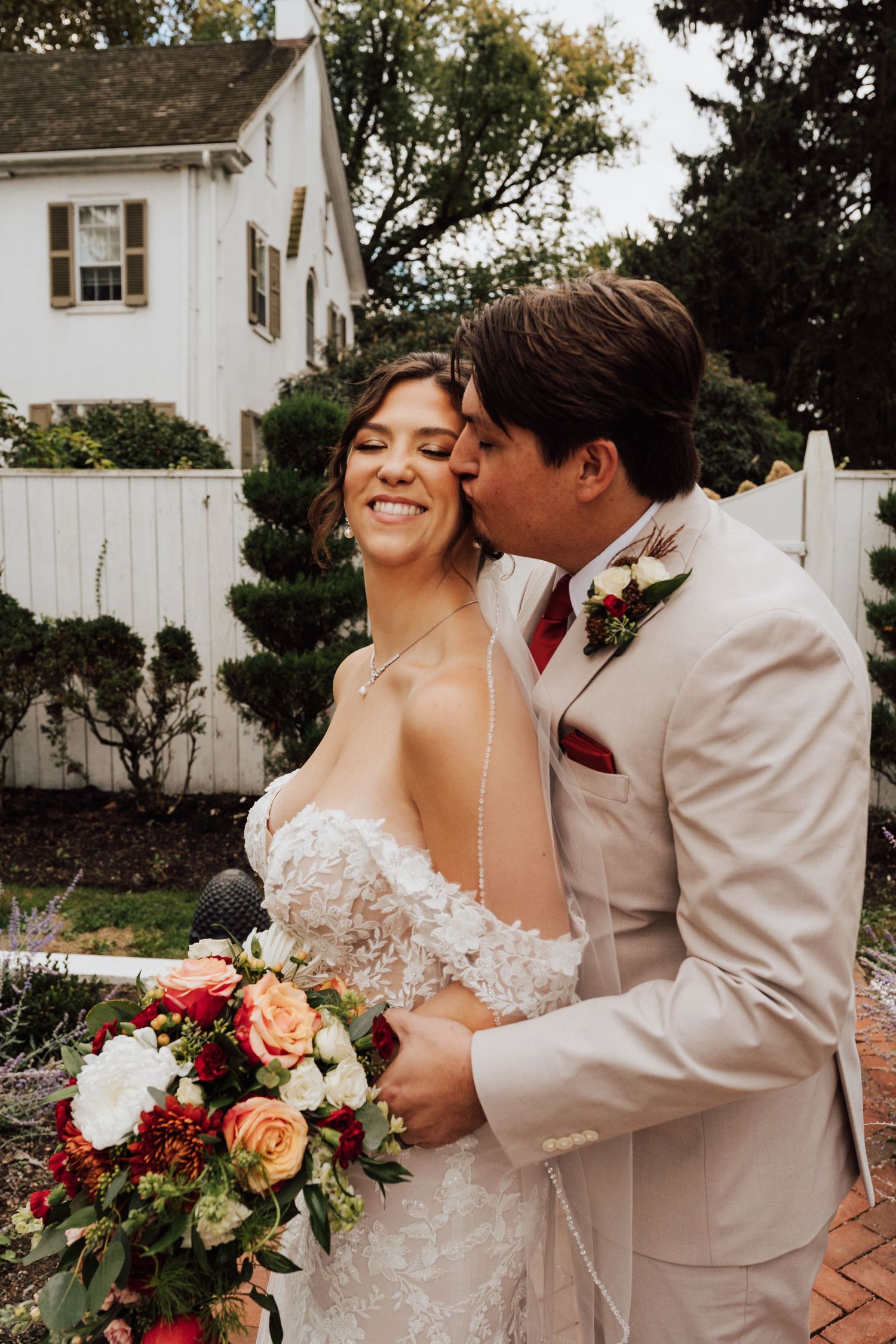 Bride and Groom portrait at Wedding venue White Chimneys Estate in Gap, PA.