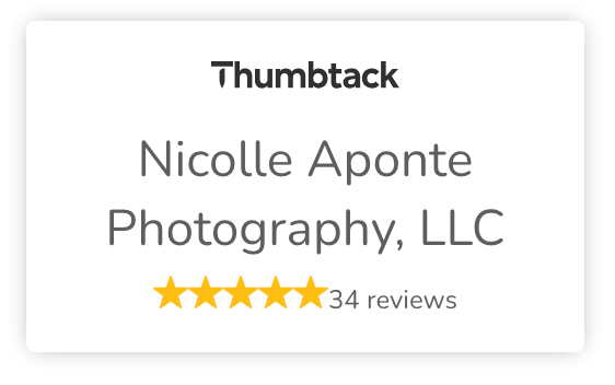 A Thumbtack business listing for Nicolle Aponte Photography LLC showing 5 stars and 34 reviews.
