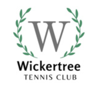 Wickertree Tennis Club logo with a large W monogram framed by green laurel branches.