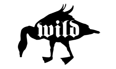 Wild brand logo with gothic lettering inside a black goose silhouette.
