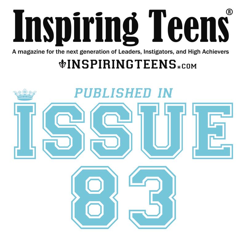 Blue and white magazine header for 'Inspiring Teens' publication Issue 83.