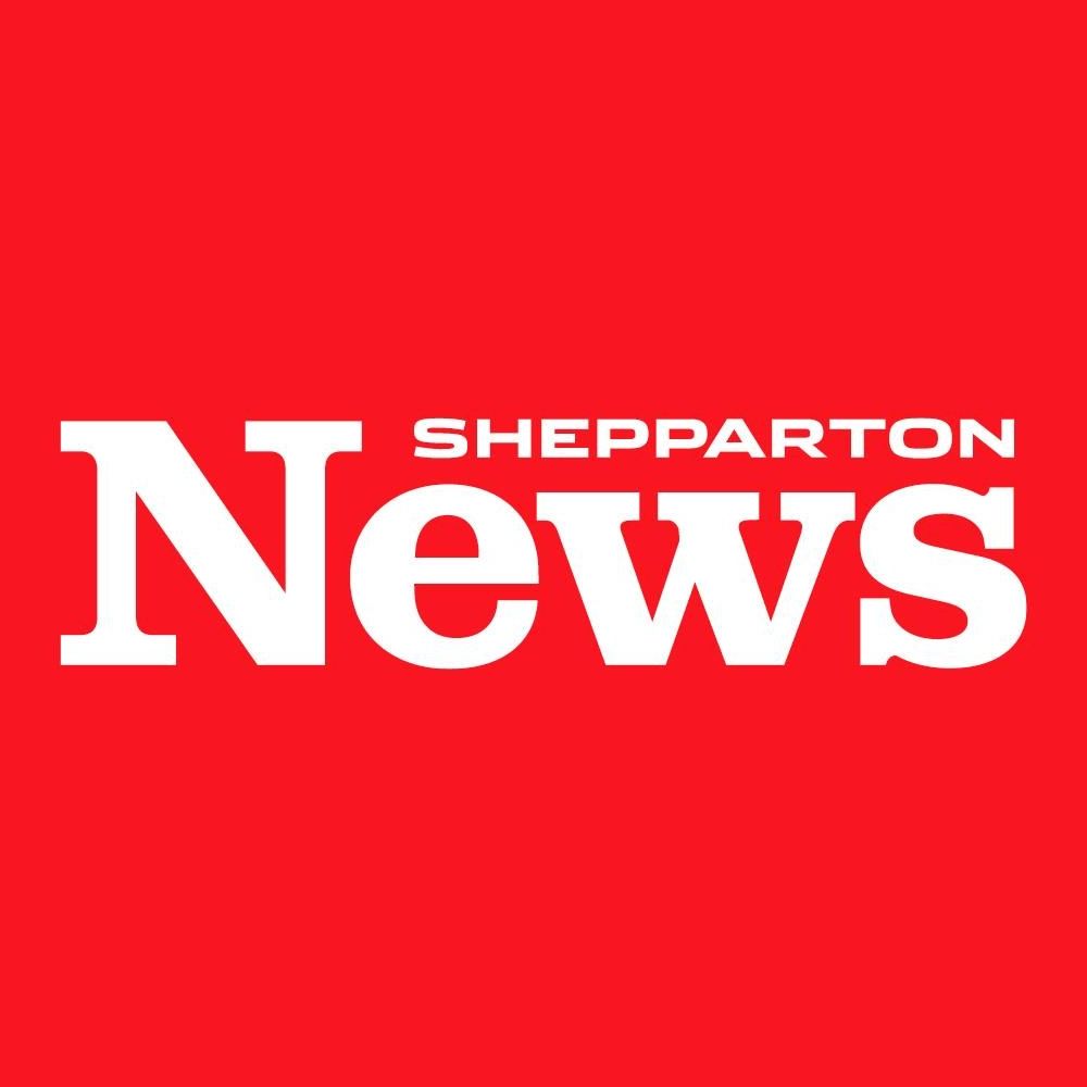 Shepparton News logo on a bold red background with white typography.