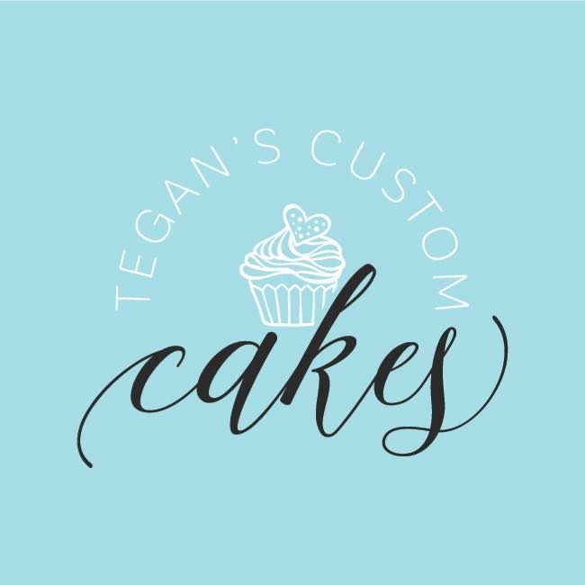 Elegant cursive bakery logos in light blue featuring cupcake and cake designs for custom desserts.