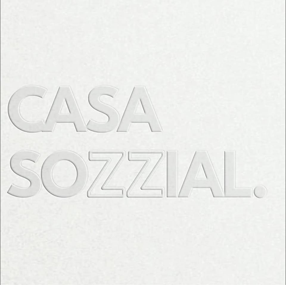 A series of white text logo variations for Casa Social brand against a light background.