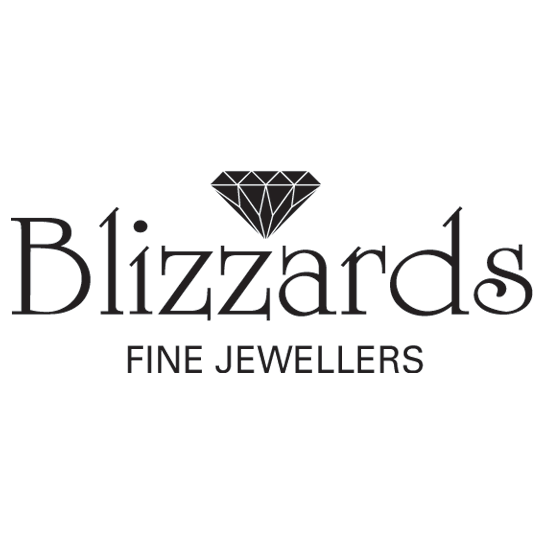 Fine jewellery store logo design with text 'Blizzards' and diamond icon on white background.